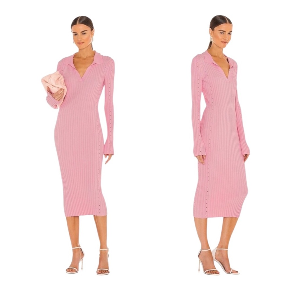 Helmut Lang Pink Ribbed Midi Dress